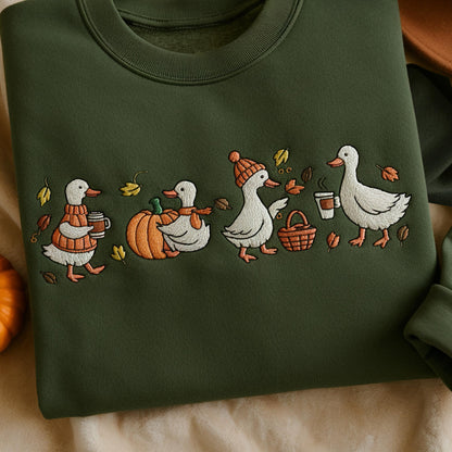 Embroidered Goose Sweatshirt: Cozy Fall Thanksgiving Tee