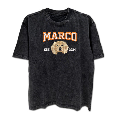 Dog shirt, Custom Dog Face Embroidered Tee From Photo, Pet Lovers Gift, Gift For Mom, High Quality, Mineral Washed Distressed Tee