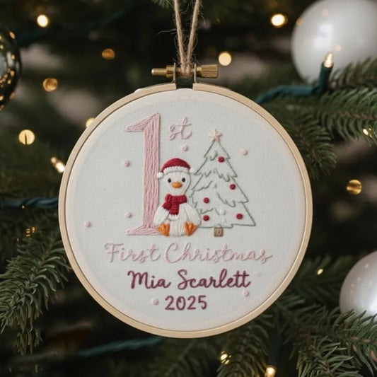 Custom Reindeer Baby's First Christmas Hand Embroidered Ornament, Personalized Unique Gift for New Baby, 2025 Christmas Gift, Holiday Decor 6