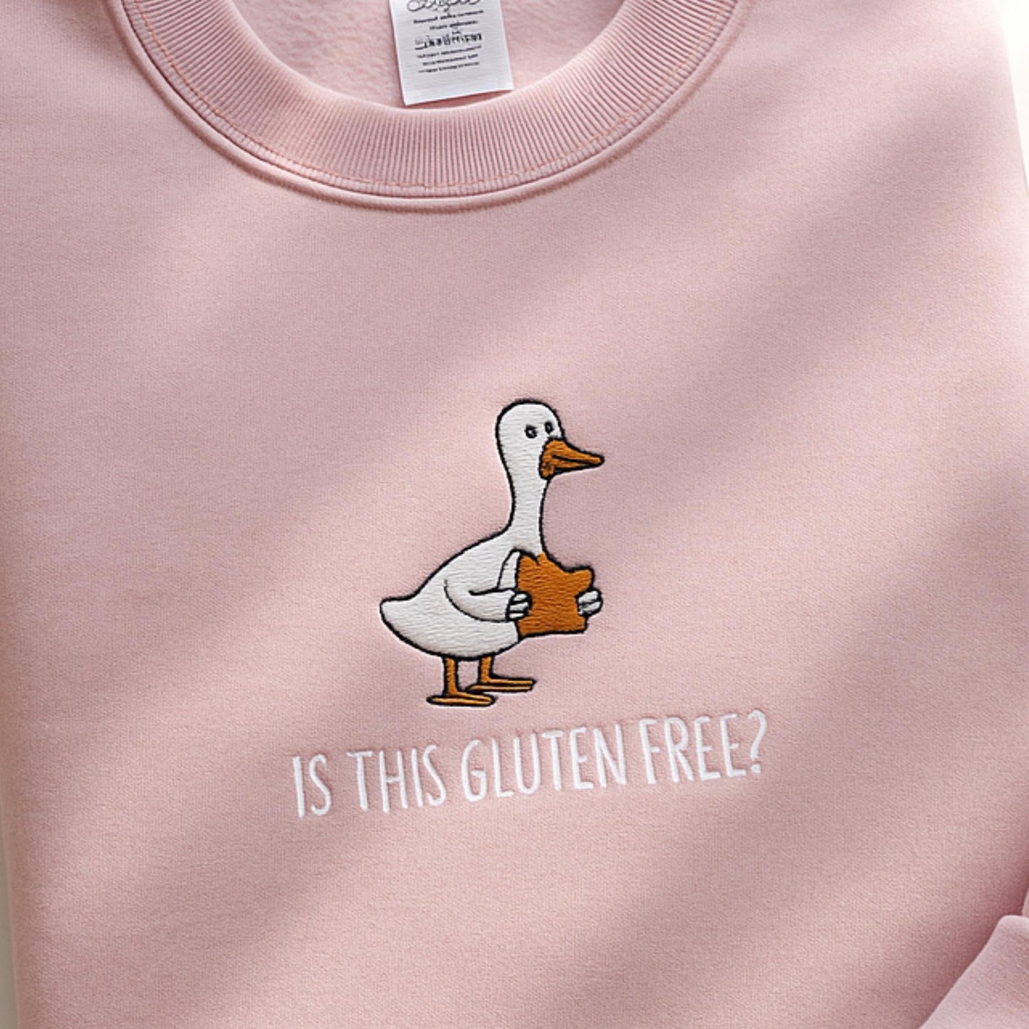 Kawaii Duck Embroidered Sweatshirt: Funny Gluten Free Goose Meme
