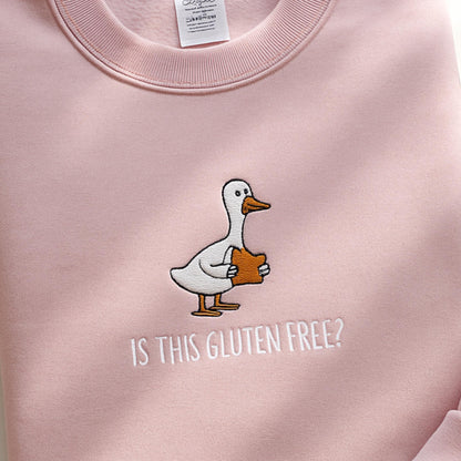 Kawaii Duck Embroidered Sweatshirt: Funny Gluten Free Goose Meme