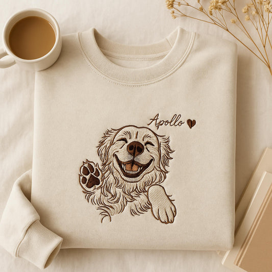 Embroidered Custom Name Dog Sweatshirt, Personalized Golden Retriever Memorial Gift