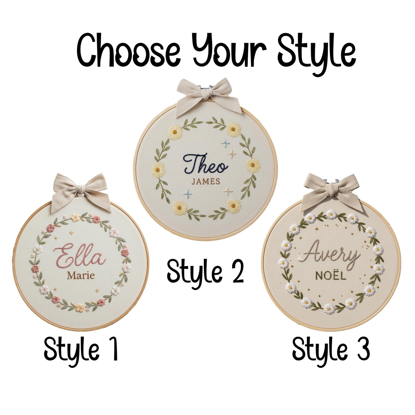 Custom Embroidered Baby Name Hoop | Floral Nursery Art & Baby Shower Gift | Embroidery Gift for Newborn Baby Shower | Newborn Nursery Decor
