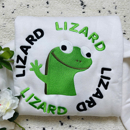 Embroidered “Lizard Lizard Lizard” Meme Shirt, Funny Viral TikTok Embroidered Tee, Weirdcore Humor Shirt, Gen-Z Gift for Him or Her