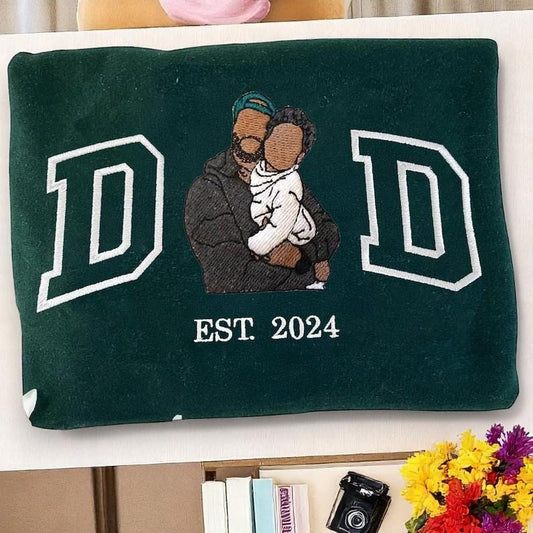 Dad Sweatshirt with Kid Portrait Embroidered, Portrait From Photo, Memorial Shirt for Dad, Dad Picture Hoodie, Custom Embroidered photo
