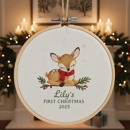 Personalized Baby's First Christmas Embroidered Ornament, Custom Name Keepsake