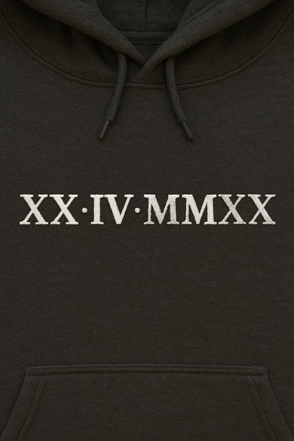 Roman Numeral Embroidered Matching Hoodie, Custom Initials With Heart Sleeve Jumper, Custom Anniversary Date Couple Hoodies, Boyfriend Gift