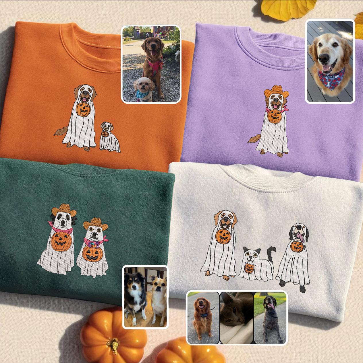 Custom Embroidered Halloween Dog Sweatshirt: Witch Costume, Personalized Pet Portrait