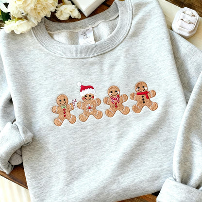 Embroidered Cute Gingerbread Cookies Sweatshirt, Womens Christmas Sweatshirt, Merry Christmas,Festive Unisex Winter Sweater,Christmas gifts