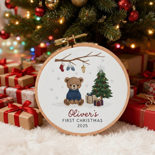 Personalized Baby’s First Christmas Embroidered Ornament, Custom Newborn Keepsake, Baby Girl Ornament, Handmade New Baby Gift 3