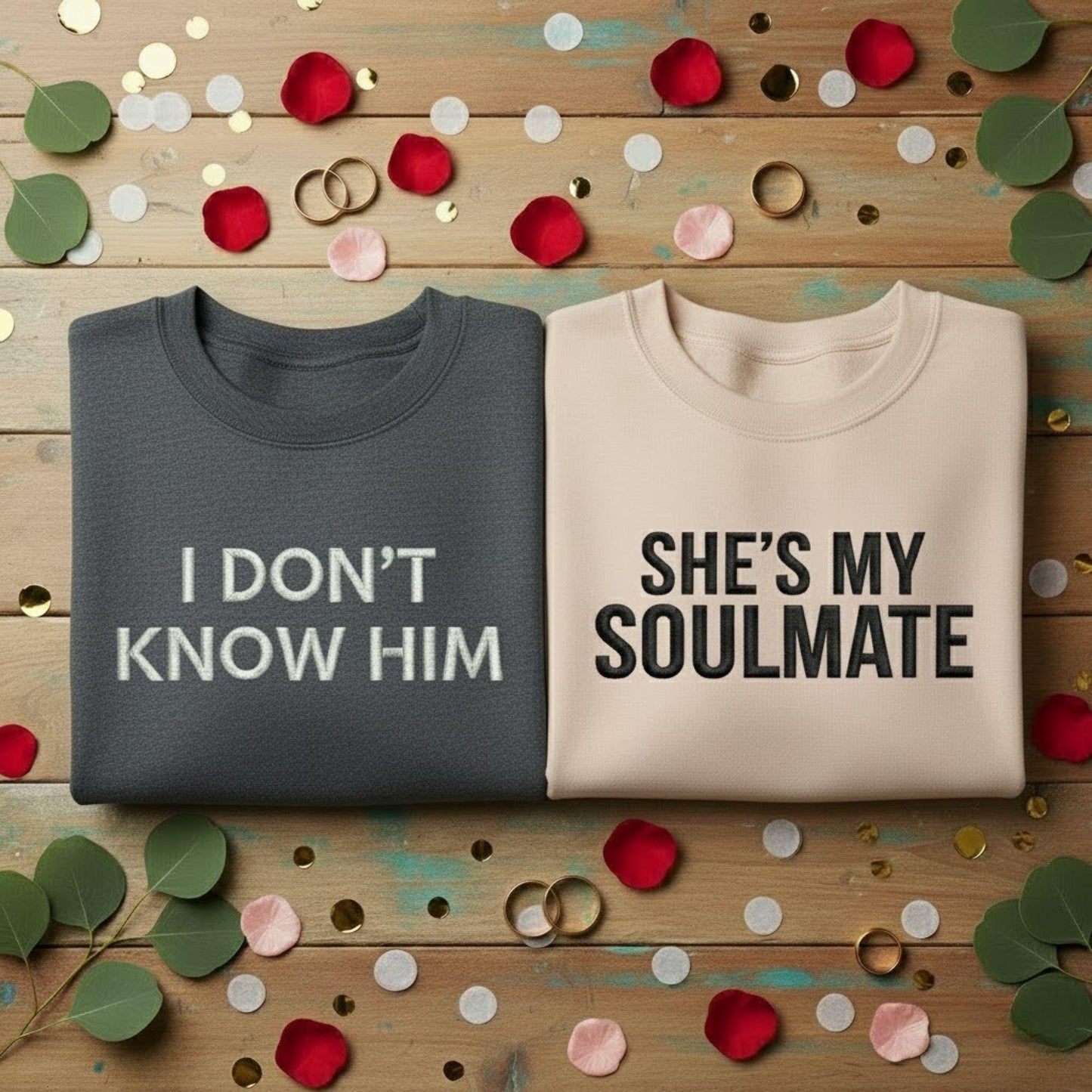 Funny Couples Embroidered Sweatshirt Shes My Soulmate I Dont Know Him Matching Shirts Valentines Anniversary Gift For Wife Husband