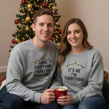 Embroidered Matching Couple Sweatshirt It’s Me I’m Everything Funny Christmas Gift His And Hers Holiday Crewneck Couples Embroidery