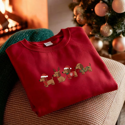 Embroidered Dachshund Christmas Sweatshirt, Wiener Dog Holiday Shirt, Dog Lover Gift ,Holiday Sweater, Cute Christmas Dog Shirt