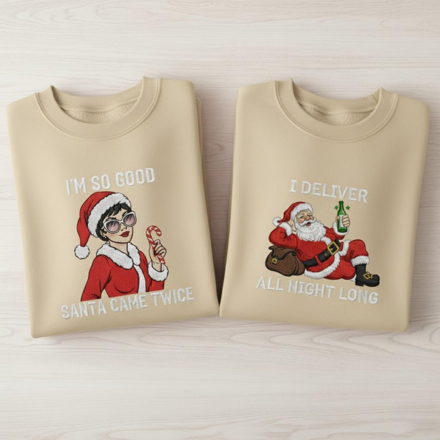 Funny I Deliver All Night Embroidered Sweatshirt Ugly Christmas Couple Matching Holiday Sweater Funny Couples Christmas Gift For Couples
