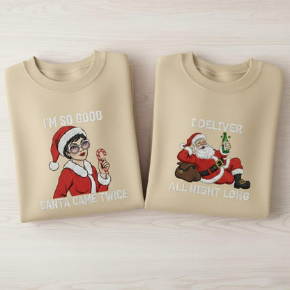 Funny I Deliver All Night Embroidered Sweatshirt Ugly Christmas Couple Matching Holiday Sweater Funny Couples Christmas Gift For Couples