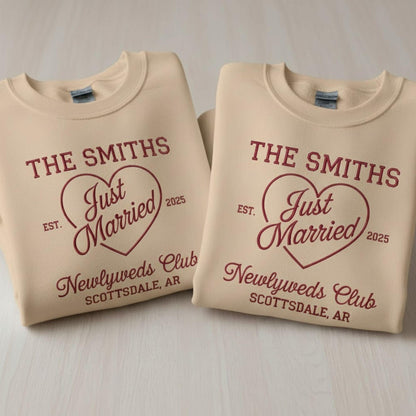 Mr and Mrs Embroidered Sweatshirt Just Married Personalized Honeymoon Matching Couple Gift Newlywed Wedding Date Custom Embroidery