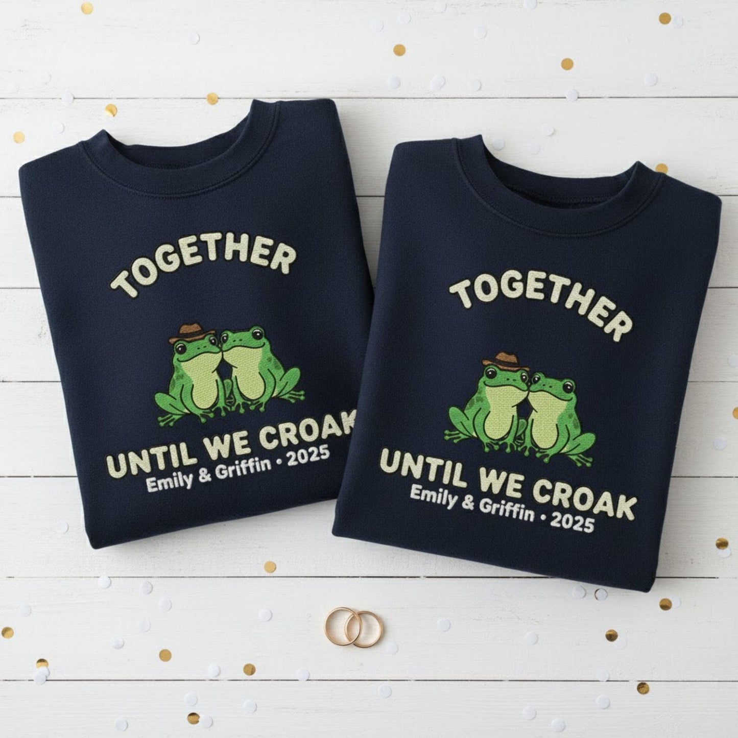 Romantic Frog Couple Embroidered Sweatshirt Personalized Engagement Anniversary Gift Matching