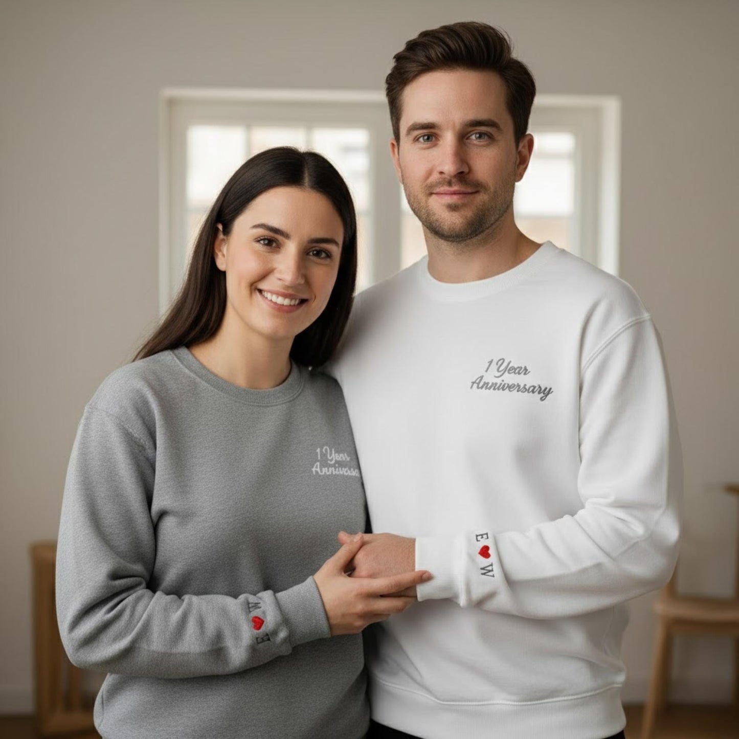 Personalized Matching Embroidered Couples Sweatshirt with Initials and Date – Anniversary or Valentines Day Gift for Him and Her