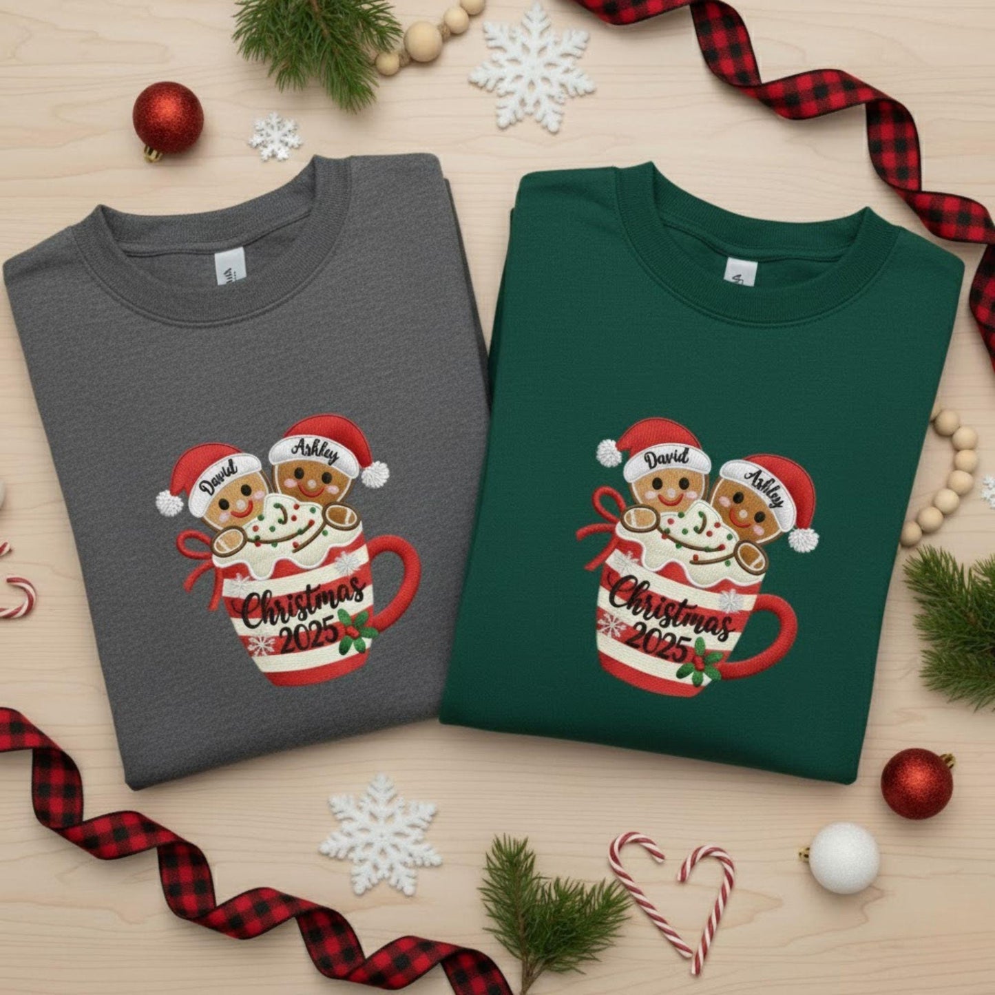 Embroidered Couples Christmas Sweatshirt Gingerbread Couple Matching Holiday Sweatshirt Personalized First Christmas Gift His and Hers