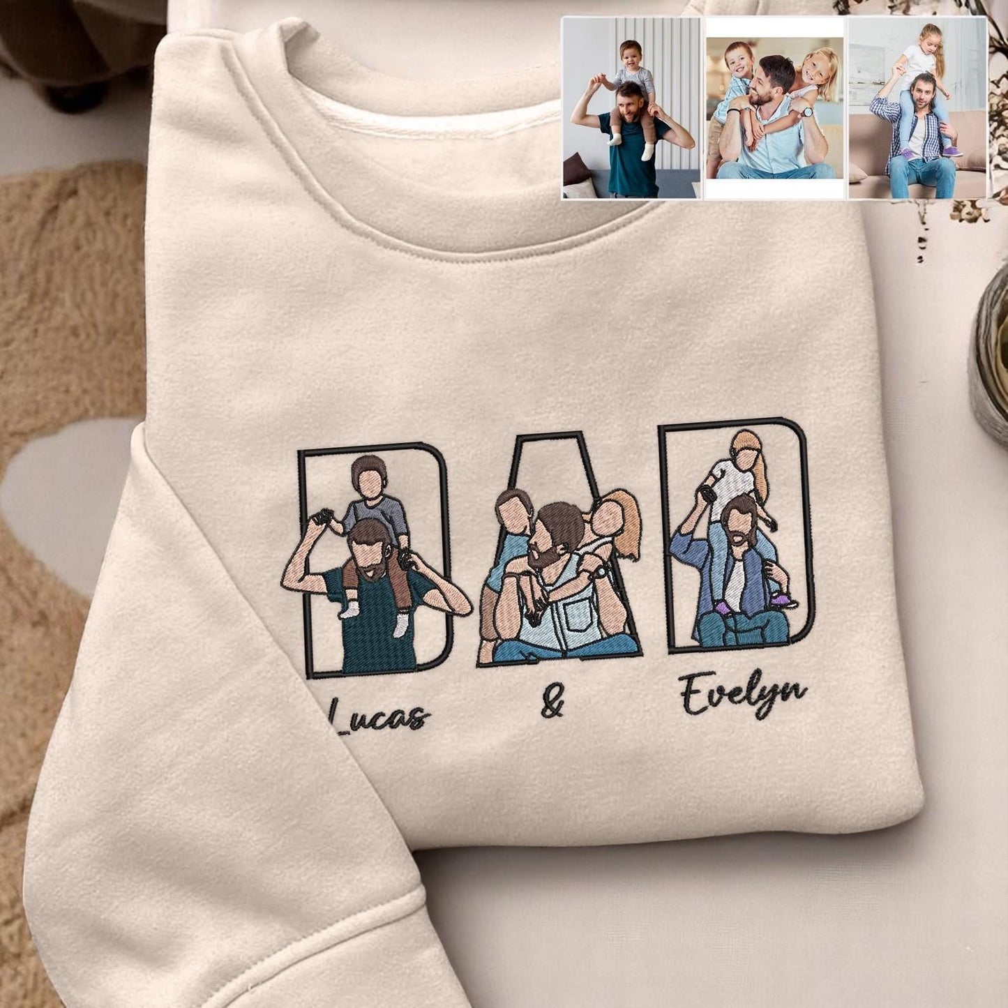 Dad Portrait Custom Embroidered Hoodie, Custom Photo Embroidered Sweatshirt For Dad, New Dad Shirt, Fathers Day Gifts, Gift For Husband