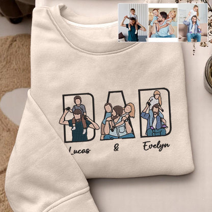 Dad Portrait Custom Embroidered Hoodie, Custom Photo Embroidered Sweatshirt For Dad, New Dad Shirt, Fathers Day Gifts, Gift For Husband
