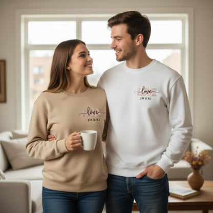 Embroidered Love Sweatshirt Matching Couples Crewneck Romantic Gift For Him And Her Valentine Outfit Minimalist Style