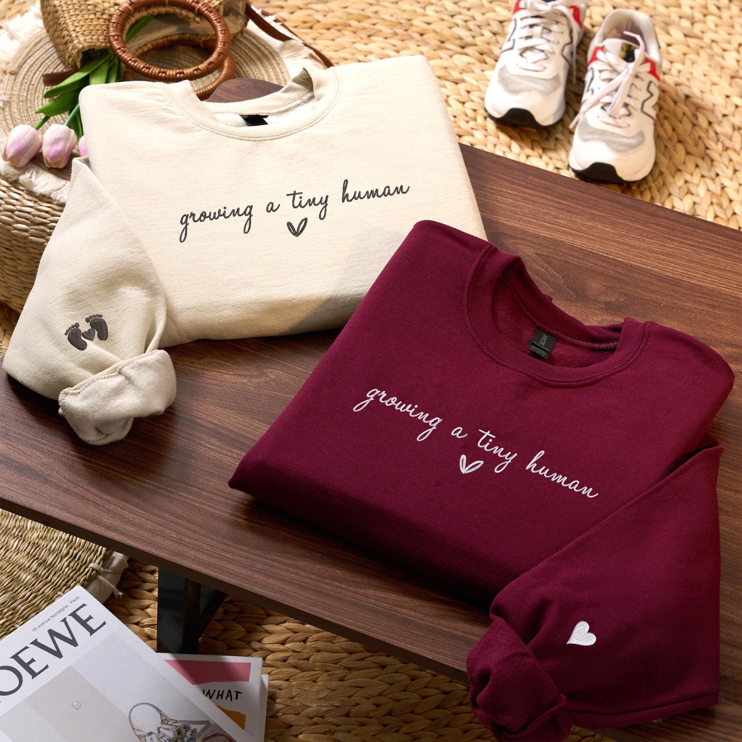 Growing a Tiny Human Embroidered Sweatshirt - Maternity Sweatshirt - Pregnancy Announcement Sweater - Mom to Be Gift - Baby Shower Gift