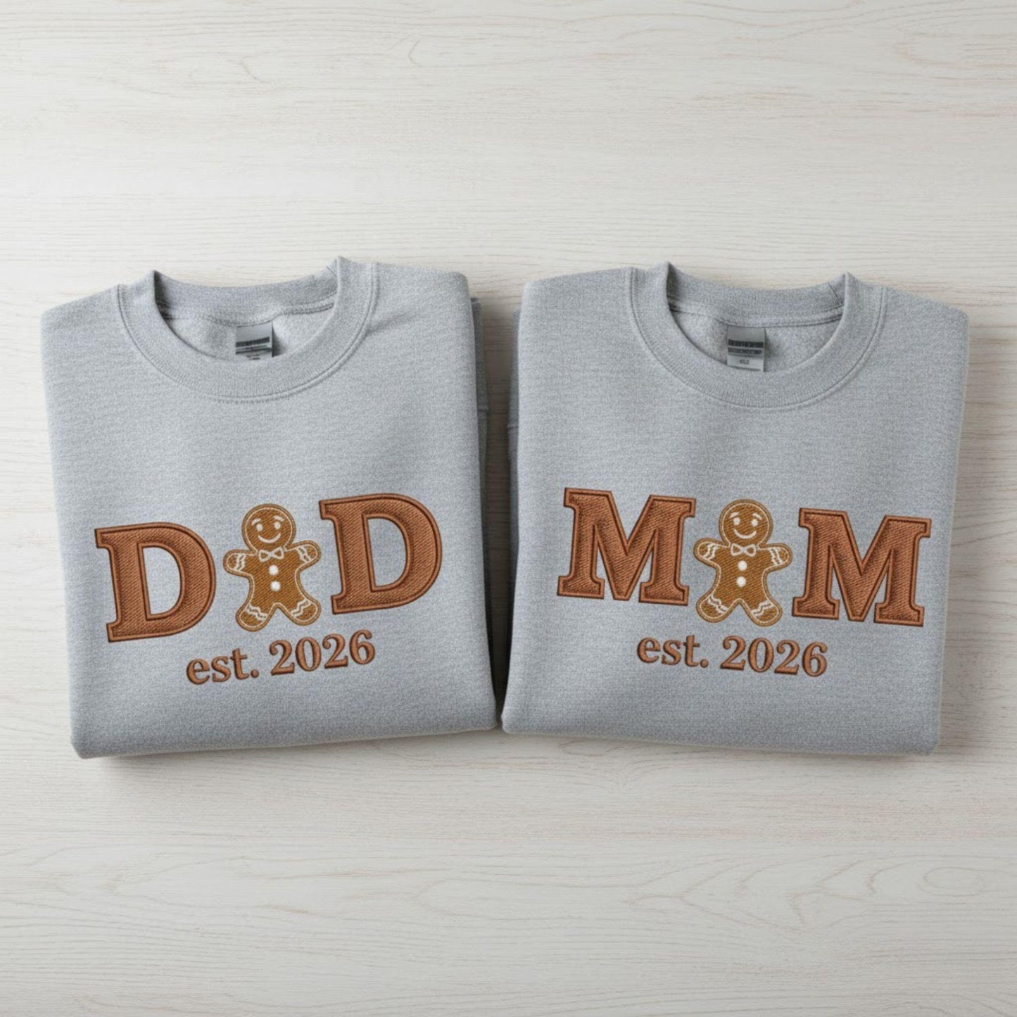 Matching Christmas Mom Dad Embroidered Sweatshirt Gingerbread Cookie Family Set Custom Est Date Pregnancy Reveal Mom To Be Dad To Be