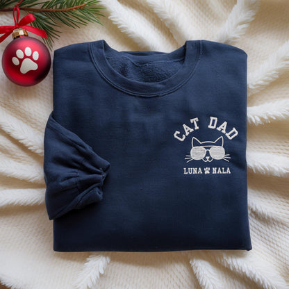 Embroidered Custom Cat Dad T-Shirt, Personalized Cat Lover Gift