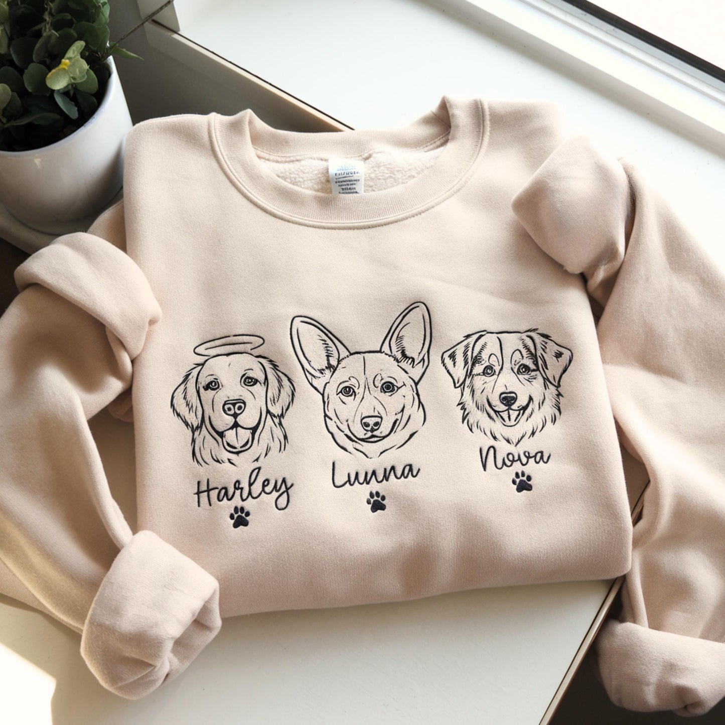 Embroidered Pet Portrait Sweatshirt, Custom Dog/Cat Ears, Personalized Gift