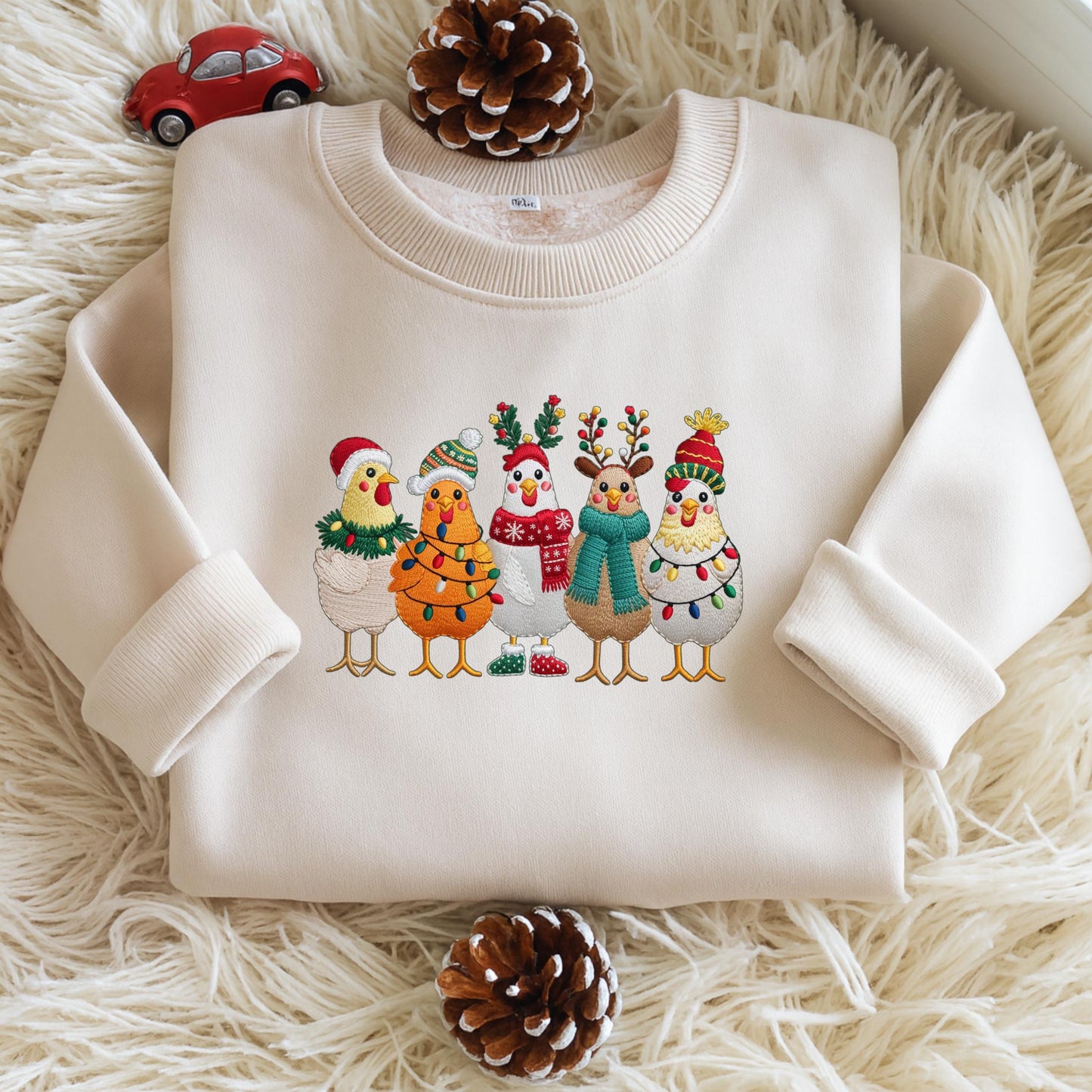 Embroidered Christmas Chickens Sweatshirt – Funny Holiday Farm Shirt