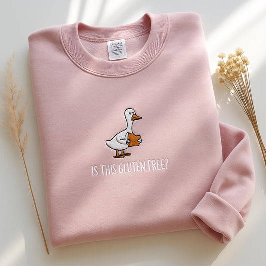 Kawaii Duck Embroidered Sweatshirt: Funny Gluten Free Goose Meme