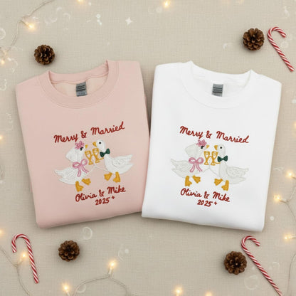 Couples Embroidered Shirt Wedding Gift Newlywed First Christmas Married Personalized Sweatshirt Custom Mr And Mrs Keepsake