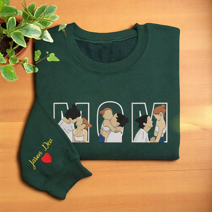 Custom Mom Shirt, Mom With Kids Portrait Custom Embroidered, Custom Portrait Sweatshirt, Memorial Shirt for Mom, Mom Picture Custom Shirt