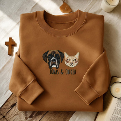 Custom Embroidered Pet Portrait Sweatshirt: Personalized Dog or Cat Gift