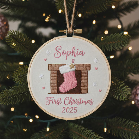 Personalized Baby's First Christmas Hand Embroidered Ornament, Handmade Holiday Decor, Unique Gift for New Baby, Custom Christmas Tree Gift 4