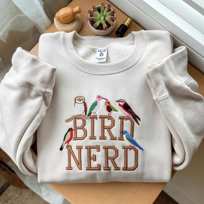 Embroidered Bird Nerd Sweatshirt, Funny Bird Watcher Gift