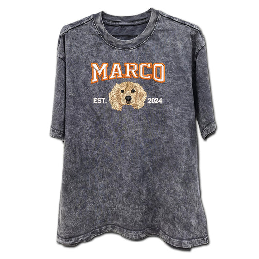 Dog shirt, Custom Dog Face Embroidered Tee From Photo, Pet Lovers Gift, Gift For Mom, High Quality, Mineral Washed Distressed Tee