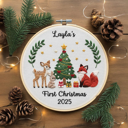 Babys First Christmas Ornament, New Baby Gift, Custom Ornament Keepsake, Personalized Embroidered Ornament for Baby Girls First Christmas 5