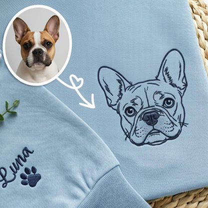 Custom Embroidered Line Art Pet Portrait Crewneck, Dog & Cat Gift 2