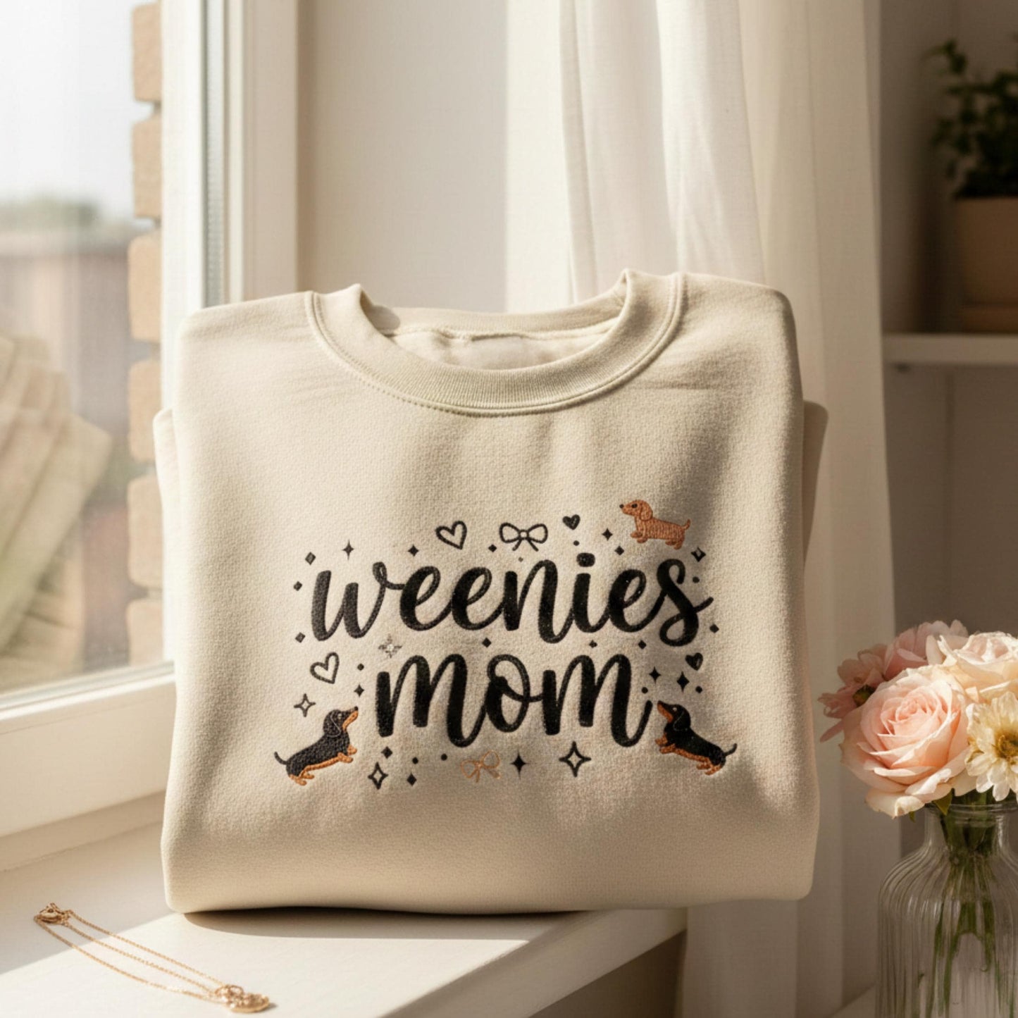 Embroidered Dachshund Mom Sweatshirt, Weenie Dog Crewneck