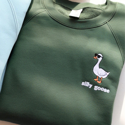 Silly Goose Embroidered Sweatshirt: Funny Unisex Crewneck