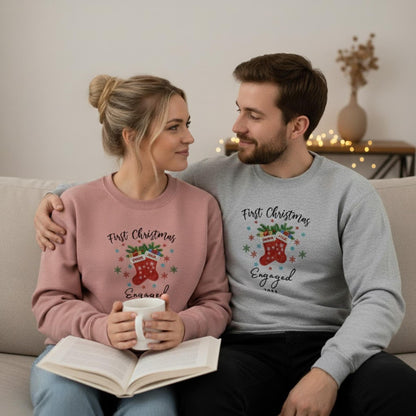 First Christmas Engaged Personalized Embroidered Sweatshirt Couple Engagement Gift Matching Christmas Outfit Newly Engaged Apparel