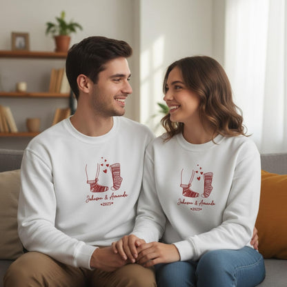 Matching Embroidered His and Hers Christmas Sweatshirt Personalized Couple Names First Christmas Married Holiday Sweatshirt Gift