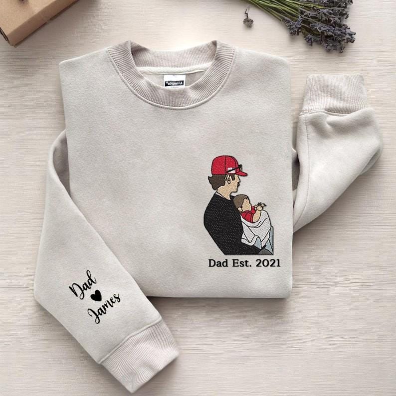 Dad Sweatshirt with Kid Portrait Embroidered,Memorial Shirt for Dad, Father's Day, Custom Dad Portrait, Fathers Day Gifts,Dad Birthday Gifts