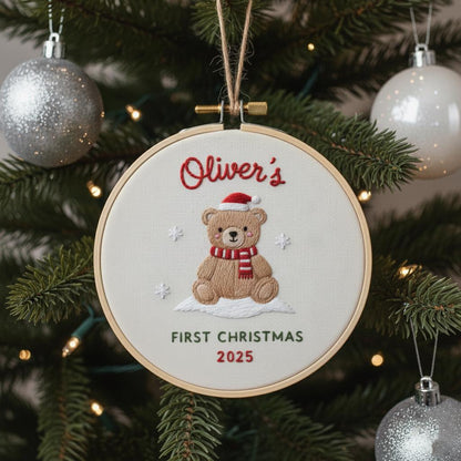 Custom Name Baby's First Christmas Hand Embroidered Ornament, Reindeer Holiday Decor, Personalized Unique Gift for Baby, 2025 Christmas Gift 4
