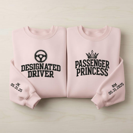 Embroidered Designated Driver Sweatshirt Couples Matching Gift Valentines Day Outfit Cute Embroidery Shirt Anniversary Gift for Him and Her