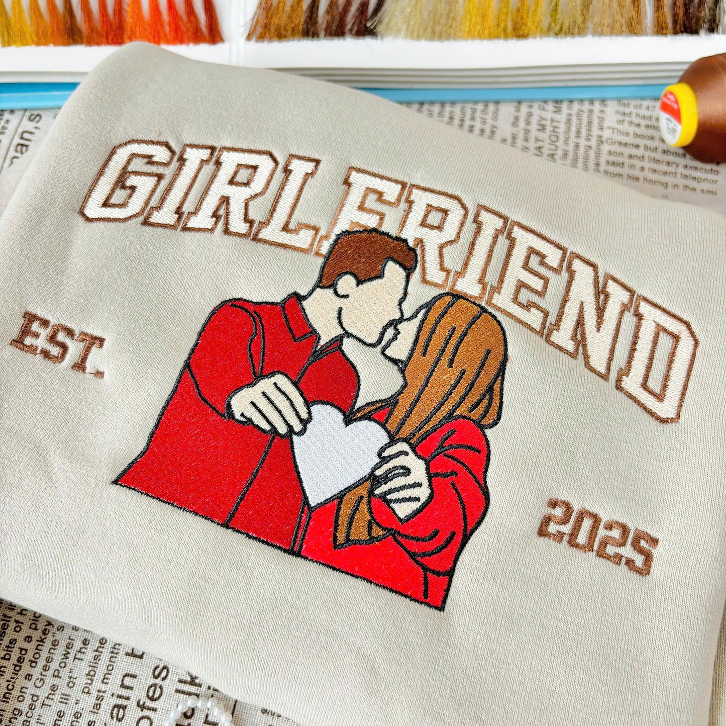 Custom Embroidered Portrait from Photo Sweatshirt, Valentines Couple Portrait, Wedding Portrait Matching Couple,Anniversary Gift,Family Gift