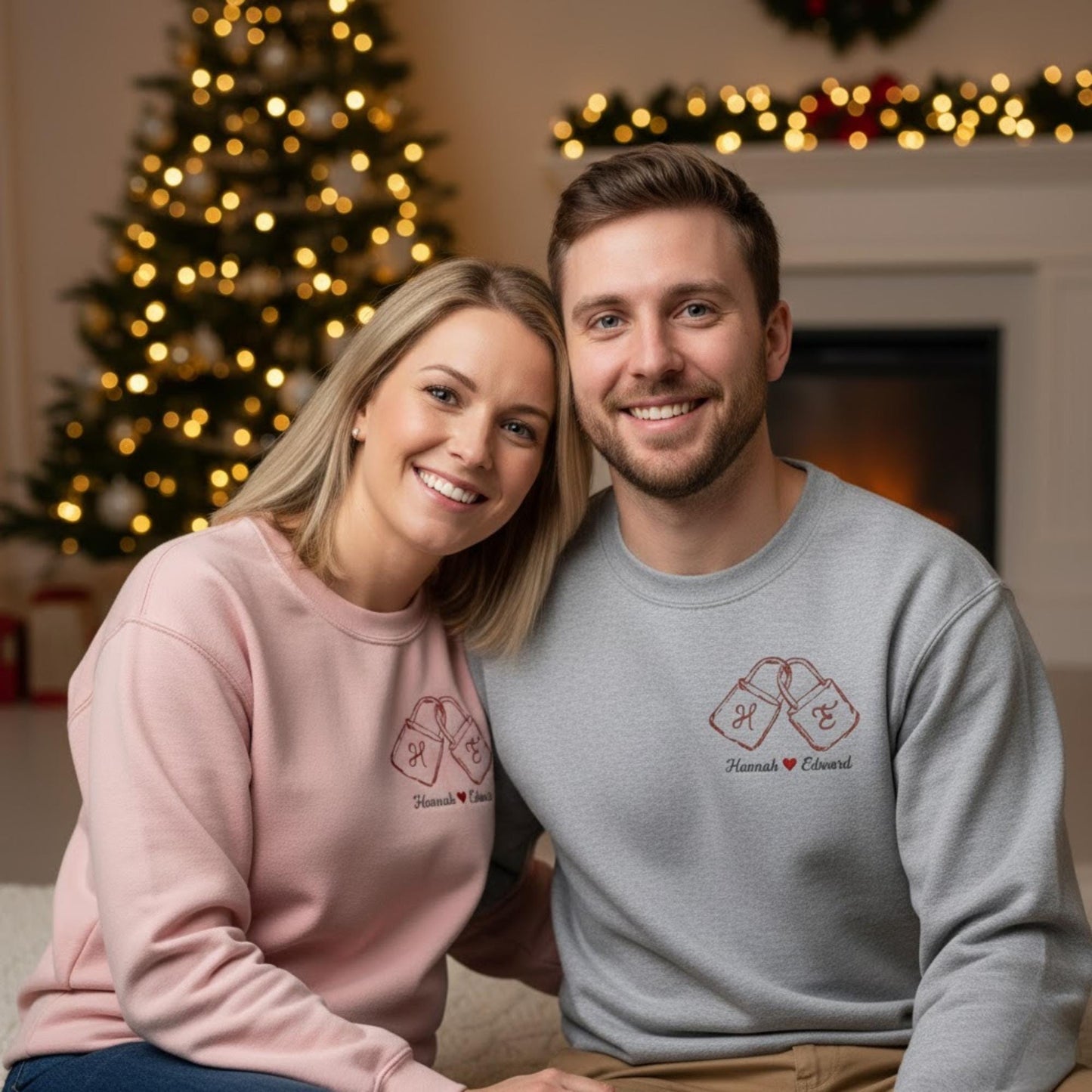 Embroidered Matching Couples Sweatshirt Personalized Initials Love Locks Design His And Hers Anniversary Gift For Couples