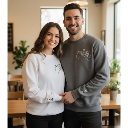 Custom Embroidered Couple Sweatshirt Personalized Initials on Sleeve Matching Anniversary Gift Valentines Day Outfit for Him Her